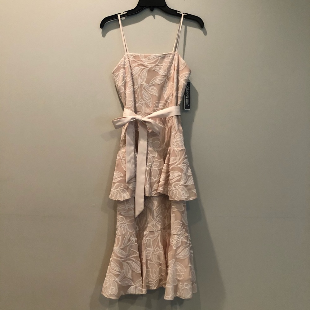 Gianni Bini Cream Peplum Floral Detail Midi Dress